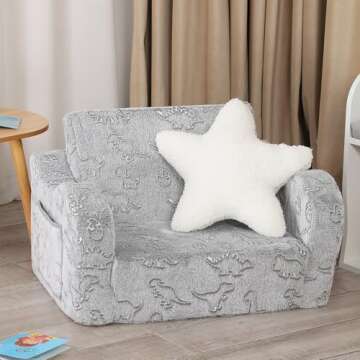 MOMCAYWEX Dinosaur Glow in The Dark Toddler Couch with Star Pillow
