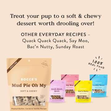 Bocce's Bakery Oven Baked Mud Pie Oh My Treats for Dogs, Wheat-Free Everyday Dog Treats, Made with Real Ingredients, Baked in The USA, All-Natural Soft & Chewy Cookies, PB, Carob & Vanilla, 6 oz
