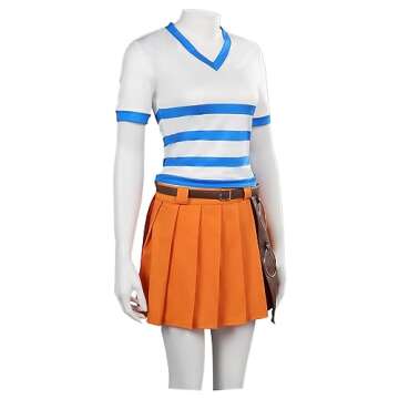 Atnawic Women's Costume Orange Skirt Shirt Cosplay Uniform for Halloween