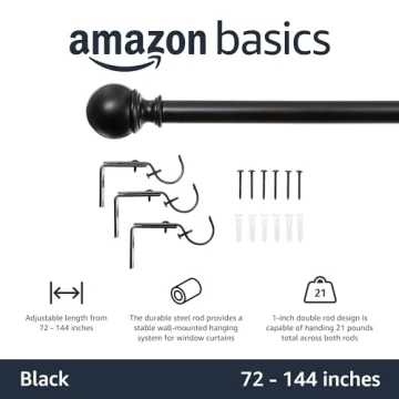 Amazon Basics Adjustable Curtain Rod with Round Finials