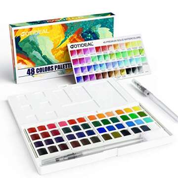 GOTIDEAL Watercolor Paint Set,48 Vivid Colors in Pocket Box, with 2 Bonus Refillable Water Blending Brush Pens,Rich Pigment Perfect for Artist, Students, Kids, Beginners & More-Portable with Palette