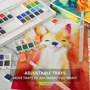 GOTIDEAL Watercolor Paint Set,48 Vivid Colors in Pocket Box, with 2 Bonus Refillable Water Blending Brush Pens,Rich Pigment Perfect for Artist, Students, Kids, Beginners & More-Portable with Palette