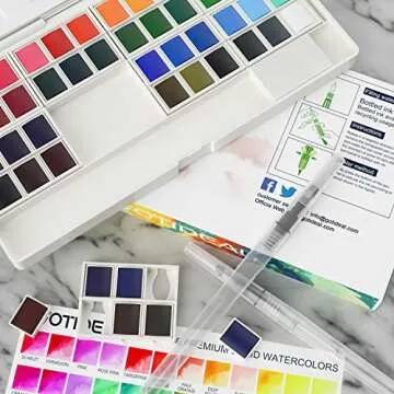 GOTIDEAL Watercolor Paint Set,48 Vivid Colors in Pocket Box, with 2 Bonus Refillable Water Blending Brush Pens,Rich Pigment Perfect for Artist, Students, Kids, Beginners & More-Portable with Palette