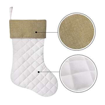 Ivenf Christmas Stockings, 4 Pcs 18 inches Burlap Cotton Quilted Thick Luxury Stockings, for Family Holiday Xmas Party Decorations