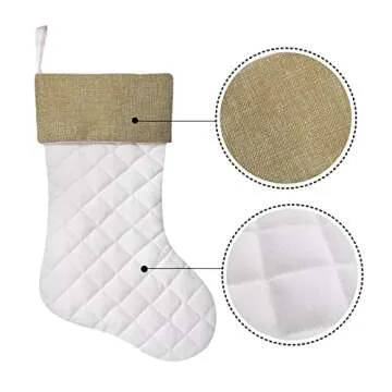 Ivenf Christmas Stockings, 4 Pcs 18 inches Burlap Cotton Quilted Thick Luxury Stockings, for Family Holiday Xmas Party Decorations