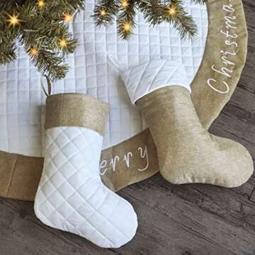 Ivenf Christmas Stockings, 4 Pcs 18 inches Burlap Cotton Quilted Thick Luxury Stockings, for Family Holiday Xmas Party Decorations