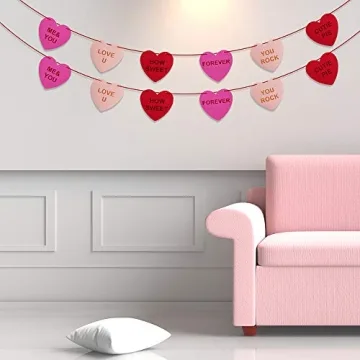 3 Pack Felt Heart Garland Banner for Valentine's Day Decor