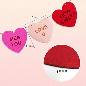 3 Pack Felt Heart Garland Banner for Valentine's Day Decor