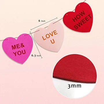 3 Pack Felt Heart Garland Banner for Valentine's Day Decor
