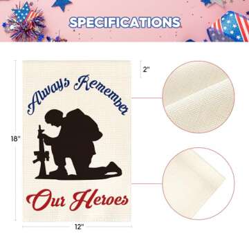 AVOIN colorlife Memorial Day Always Remember Our Heroes Garden Flag 12x18 Inch Double Sided, Military Soldiers Patriotic Veteran Yard Outdoor Decoration