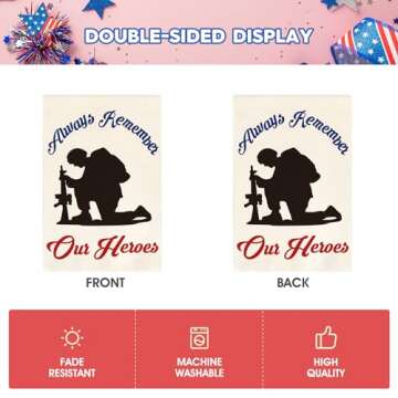 AVOIN colorlife Memorial Day Always Remember Our Heroes Garden Flag 12x18 Inch Double Sided, Military Soldiers Patriotic Veteran Yard Outdoor Decoration