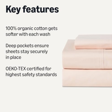 Amazon Basics 100% Organic Cotton Kids' Sheet Set, Twin, Pale Pink