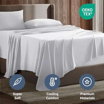 Nestl Queen Sheet Set - 4 Piece Bed Sheets for Queen Size Bed, Deep Pocket, Hotel Luxury, Extra Soft, Breathable and Cooling, White Queen Size Sheets