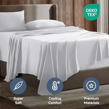 Nestl Queen Sheet Set - 4 Piece Bed Sheets for Queen Size Bed, Deep Pocket, Hotel Luxury, Extra Soft, Breathable and Cooling, White Queen Size Sheets
