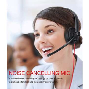 HROEENOI USB Headset, Noise Cancelling Headphones with Microphone, PC Headset Wired for Computer/Mac/Laptop, with USB+3.5mm Jack, in-line Controls for Office Home Business