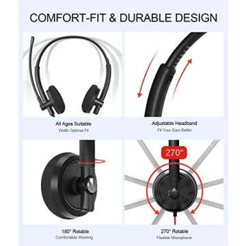 HROEENOI USB Headset, Noise Cancelling Headphones with Microphone, PC Headset Wired for Computer/Mac/Laptop, with USB+3.5mm Jack, in-line Controls for Office Home Business