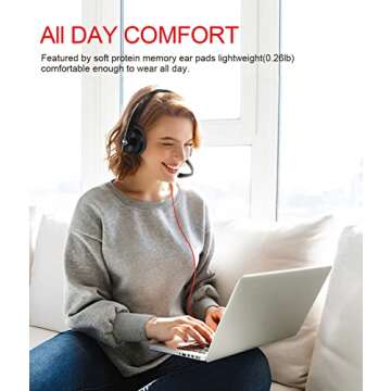 HROEENOI USB Headset, Noise Cancelling Headphones with Microphone, PC Headset Wired for Computer/Mac/Laptop, with USB+3.5mm Jack, in-line Controls for Office Home Business