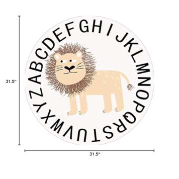 Poowe Cute Lion ABC Kids Play Mat Baby Nursery Rug Round Educational Alphabet Soft Area Rug Non Slip...