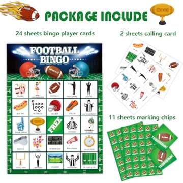 jkhycf Football Party Games Football Bingo Game for Adults Kids Football Party Favors 24 Players Foo...