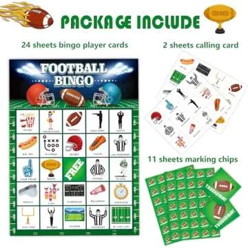 jkhycf Football Party Games Football Bingo Game for Adults Kids Football Party Favors 24 Players Foo...