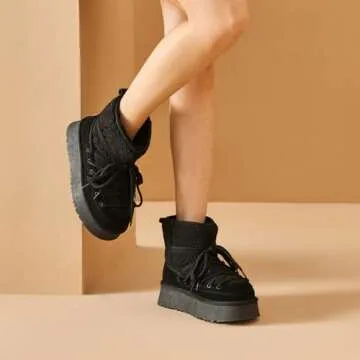 BEAU TODAY Snow Boots for Women, Platform Anti-Slip Winter Booties, Warm Fur Lace Up Round Toe Ankle...