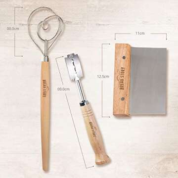 Bread Story Danish Whisk Dough Lame Slashing Tool And Wooden Scraper Tool Used for Pastry Baking Sou...