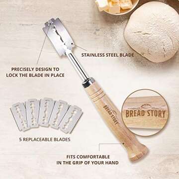 Bread Story Danish Whisk Dough Lame Slashing Tool And Wooden Scraper Tool Used for Pastry Baking Sourdough Starter Kit Set of 3