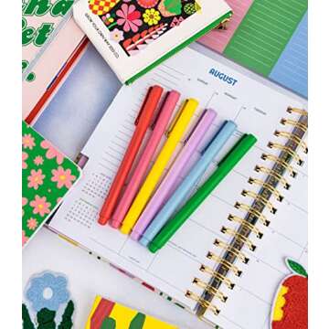 ban.do 8 Count Colored Pens, Fine Tip Pens with Assorted Ink Colors, Write On Felt Tip Pens for Journaling or Note Taking, Assorted