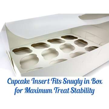 Pro-Quality Bakery Boxes for Cupcakes with Display Window and Cupcake Inserts 12 Pk. Each Recyclable, Bright White Box Displays 1 Dozen Cup Cakes. Ready to Customize for Your Fundraiser, Bake Sale