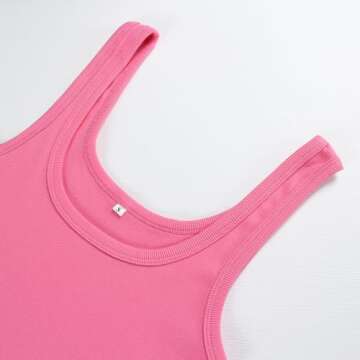 Artfish Women's Sleeveless Shirt Ribbed Fitted Scoop Neck Basic Long Crop Tank Top Square Rose Pink, L