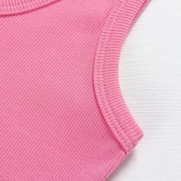 Artfish Women's Sleeveless Shirt Ribbed Fitted Scoop Neck Basic Long Crop Tank Top Square Rose Pink, L