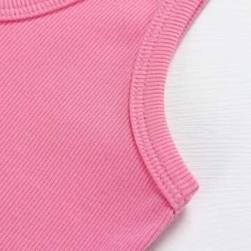 Artfish Women's Sleeveless Shirt Ribbed Fitted Scoop Neck Basic Long Crop Tank Top Square Rose Pink, L