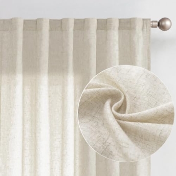Jinchan Linen Blend Beige 108" Extra Long Curtains - Elegant & Light Filtering