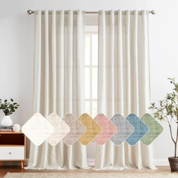 Jinchan Linen Blend Beige 108" Elegant Light Filtering Curtains