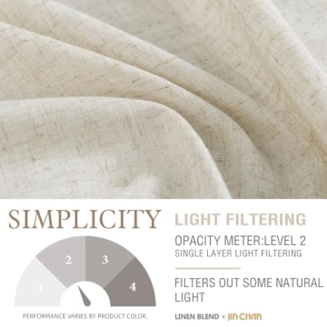 Jinchan Linen Blend Beige 108" Elegant Light Filtering Curtains