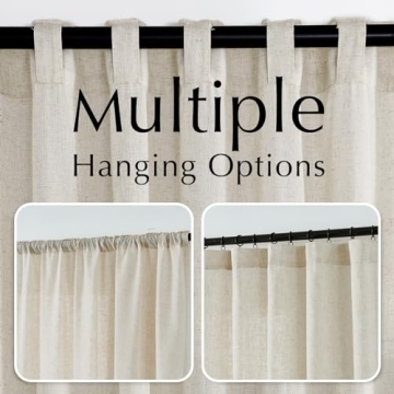 Jinchan Linen Blend Beige 108" Elegant Light Filtering Curtains
