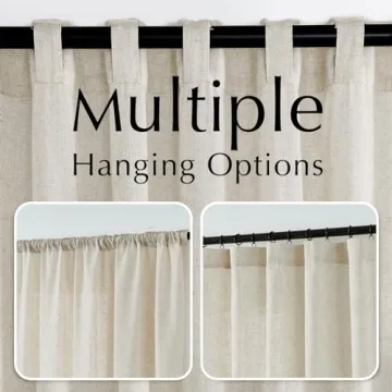Jinchan Linen Blend Beige 108" Elegant Light Filtering Curtains