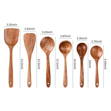 Detomato 6pcs Wooden Healthy Cooking Kitchen Utensil Set Natural Nonstick Hard Wooden Spatulas and Spoons Eco-Friendly Safe Kitchen Cooking Tools BPA Free Non Toxic