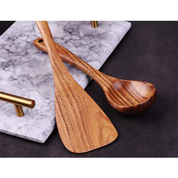 Detomato 6pcs Wooden Healthy Cooking Kitchen Utensil Set Natural Nonstick Hard Wooden Spatulas and Spoons Eco-Friendly Safe Kitchen Cooking Tools BPA Free Non Toxic
