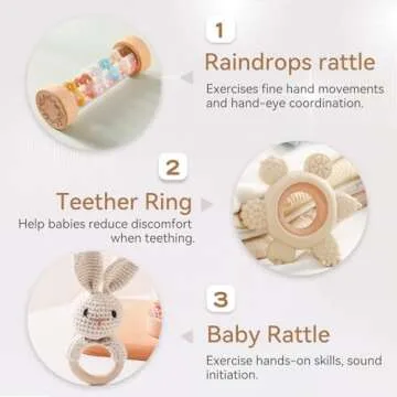 Youuys Wooden Baby Rattle Set for Infants - Safe & Engaging Toys