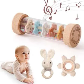 Youuys Wooden Baby Rattle Set for Infants - Safe & Engaging Toys