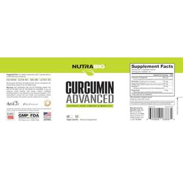 NutraBio Curcumin Advanced for Joint & Digestive Support | 60 Veg Capsules