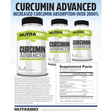 NutraBio Curcumin Advanced for Joint & Digestive Support | 60 Veg Capsules