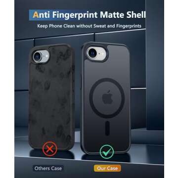 FNTCASE for iPhone 16e Phone Case: iPhone 16E 2025 Magnetic Matte Military Grade Drop Protection Phone Cover | Slim Anti-Slip Durable Shockproof Cases(Black)