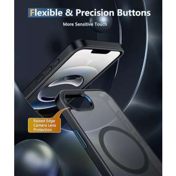 FNTCASE for iPhone 16e Phone Case: iPhone 16E 2025 Magnetic Matte Military Grade Drop Protection Phone Cover | Slim Anti-Slip Durable Shockproof Cases(Black)