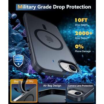 FNTCASE for iPhone 16e Phone Case: iPhone 16E 2025 Magnetic Matte Military Grade Drop Protection Phone Cover | Slim Anti-Slip Durable Shockproof Cases(Black)