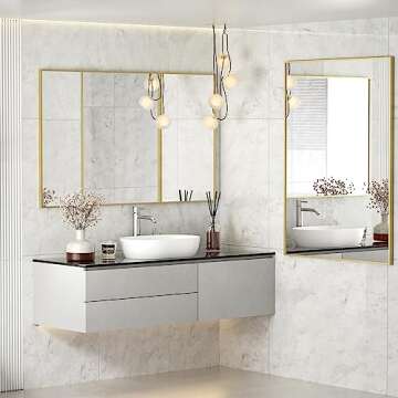 Koonmi Gold Mirrors for Wall, 26x38 Inch Bathroom Mirror, Rectangular Wall Mirror for Living Room Be...
