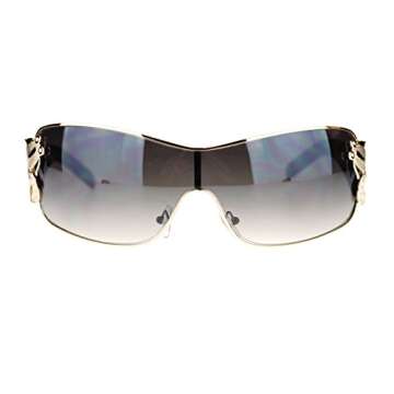 Womens Coy Metal Jewel Designer Fashion Shield Warp Sunglasses Black Gold