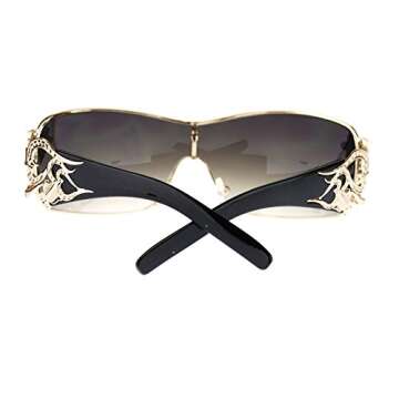 Womens Coy Metal Jewel Designer Fashion Shield Warp Sunglasses Black Gold
