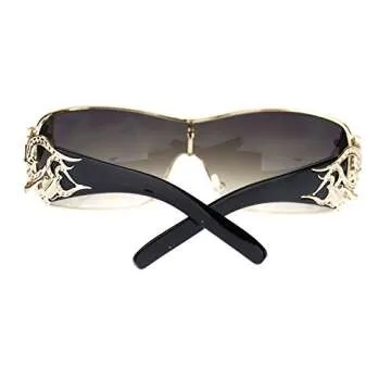 Womens Coy Metal Jewel Designer Fashion Shield Warp Sunglasses Black Gold